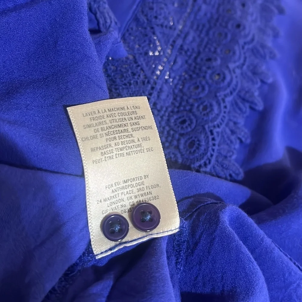 Anthropologie Maeve Blue Crescent Street Crochet Lace Half‎ Sleeve Top Size 4 - Picture 5 of 6